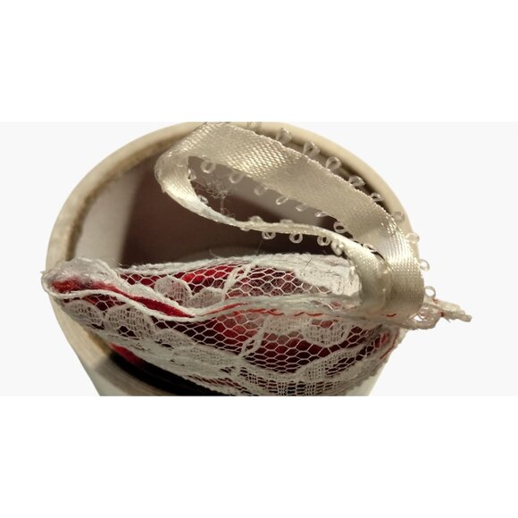 Victorian Red Velvet Mini Christmas Stocking Ornament Lace Trim Ribbon - Picture 4 of 4